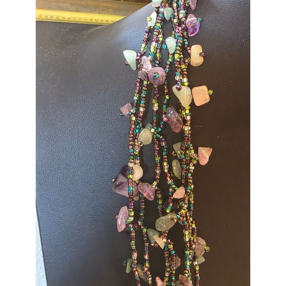 Fluorite & Amethyst Gemstone Multistrand‎ Beaded Necklace w/ Magnetic Clasp - Picture 7 of 12